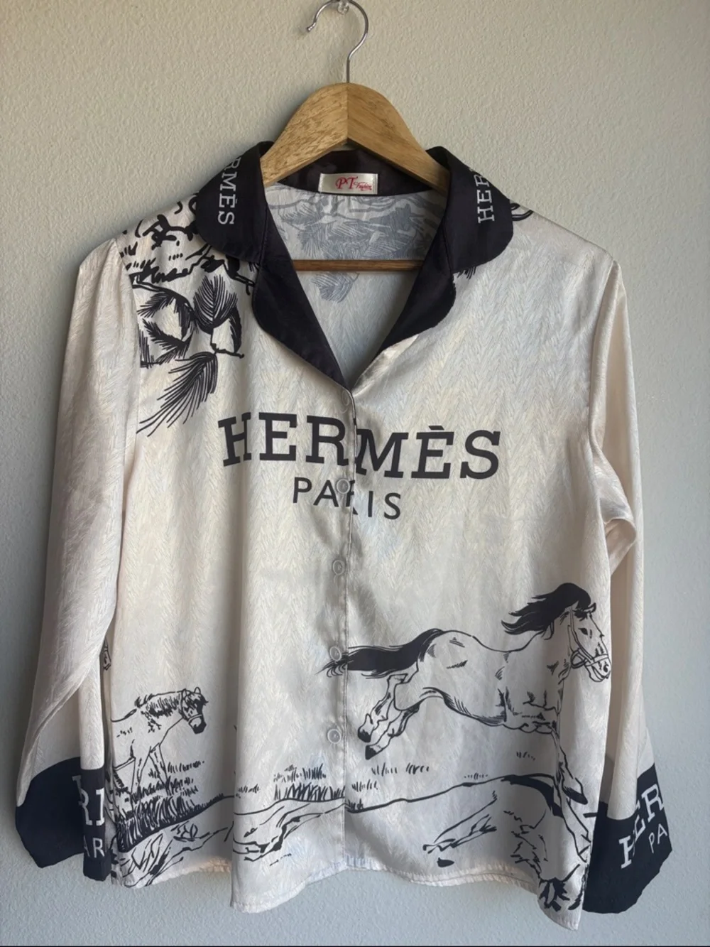 Ivory and Black Printed Button-Up Shirt and matching pant set - Picture 1 of 10